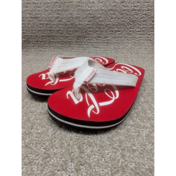 Womens Coca Cola Flip Flops Size 10 L Red and White Signature - Picture 1 of 9